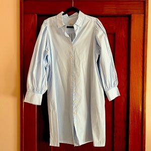 Lt blue and white striped shirt dress